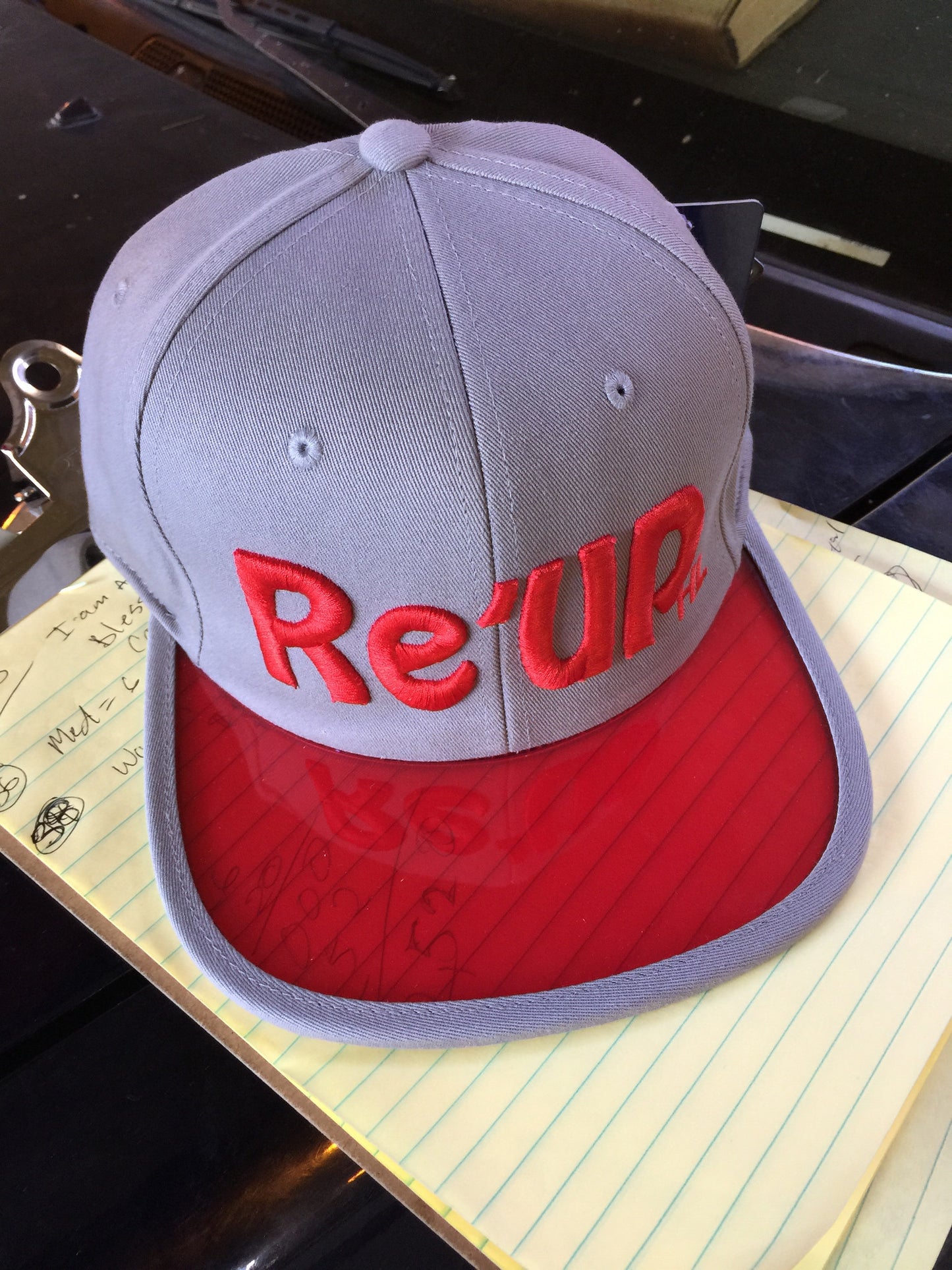 Heather grey with Red font