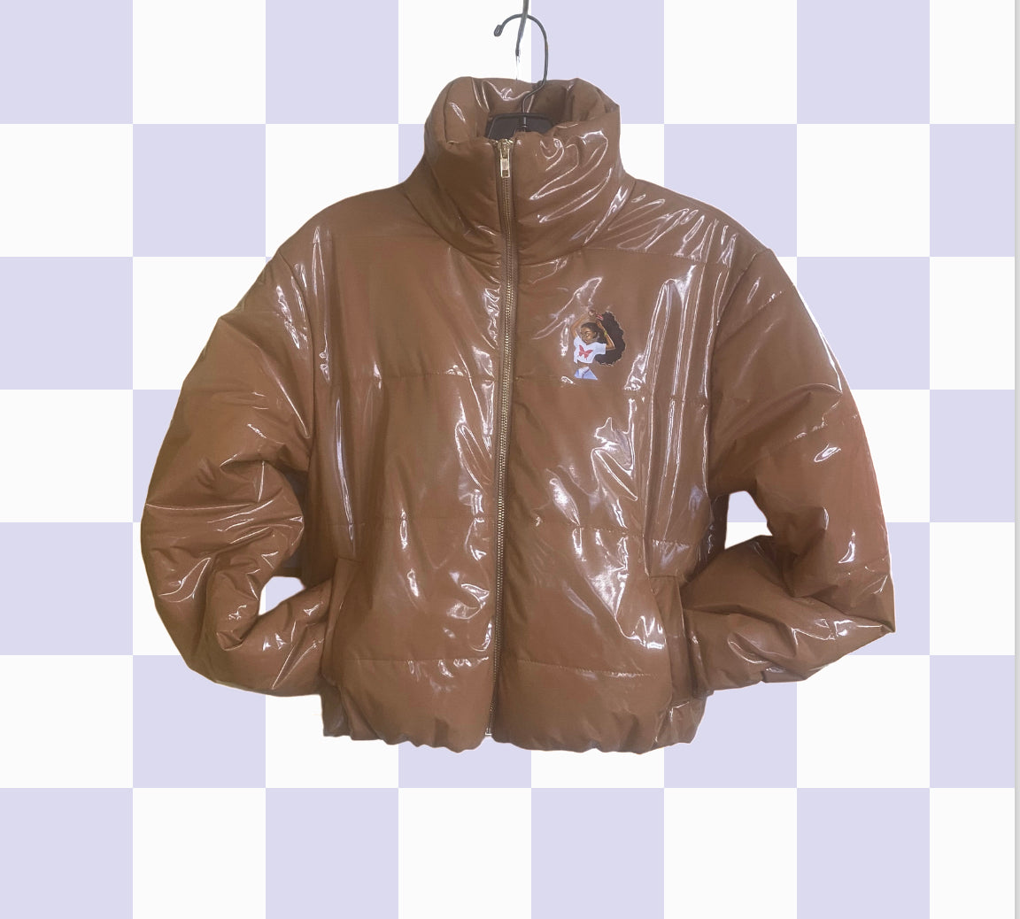 Cropped puffer Latex bomber jacket