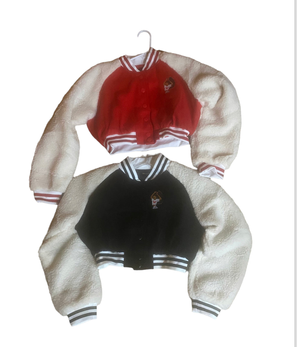 Red half cut baseball style ladies jacket