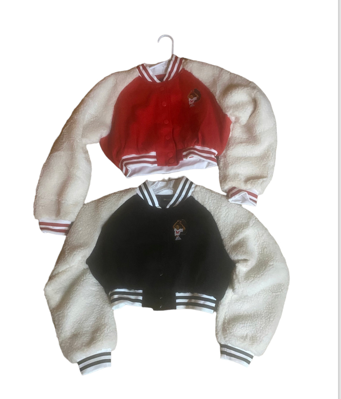 Red half cut baseball style ladies jacket
