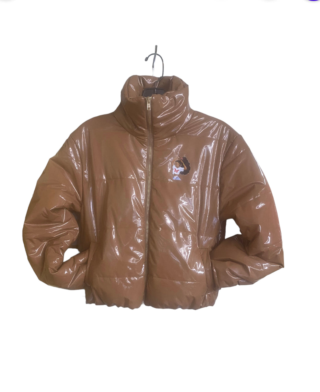 Cropped puffer Latex bomber jacket