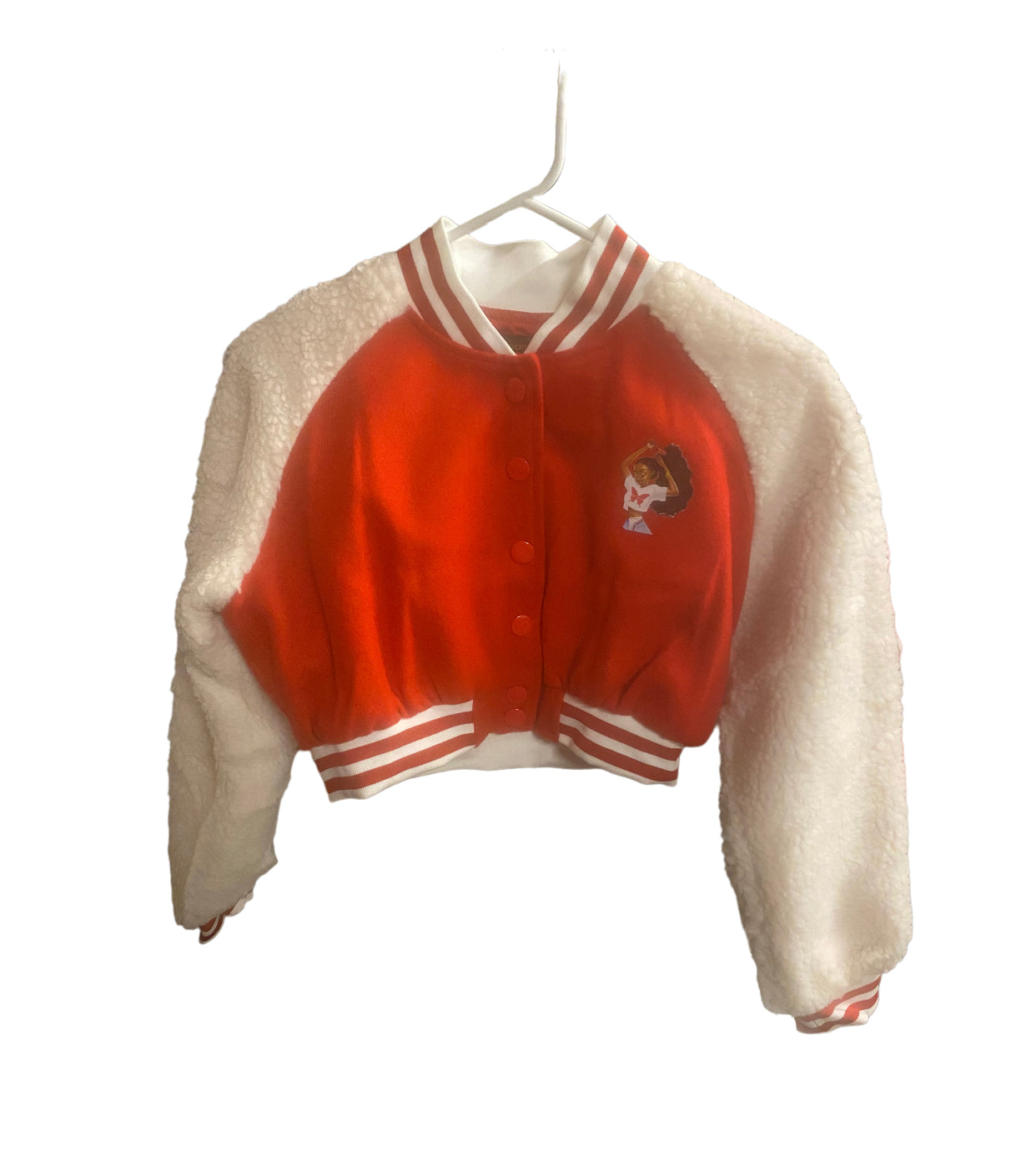 Red half cut baseball style ladies jacket